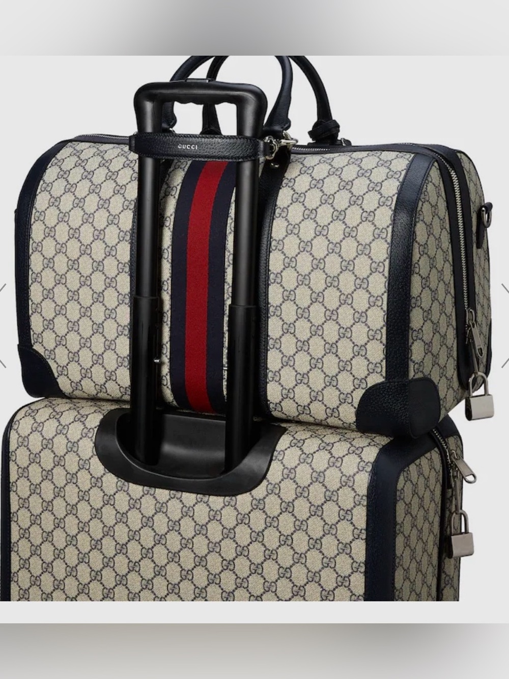NWT Gucci Blue Leather Trolley Strap With Silver Hardware